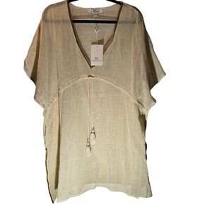 NWT Turks & Caicos Poncho Style Swim Cover Up Cream/Gold L/XL